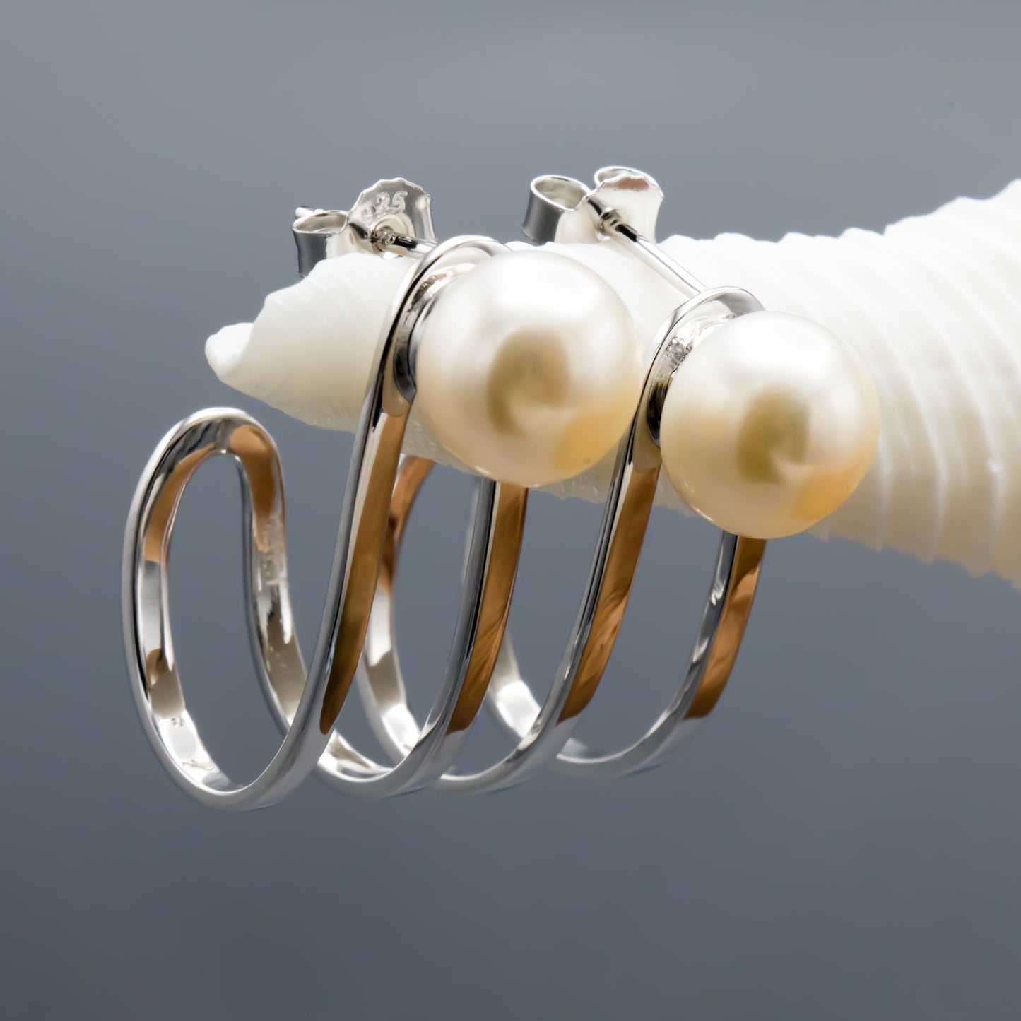 Champagne white freshwater pearl hook earrings sterling silver elegant design