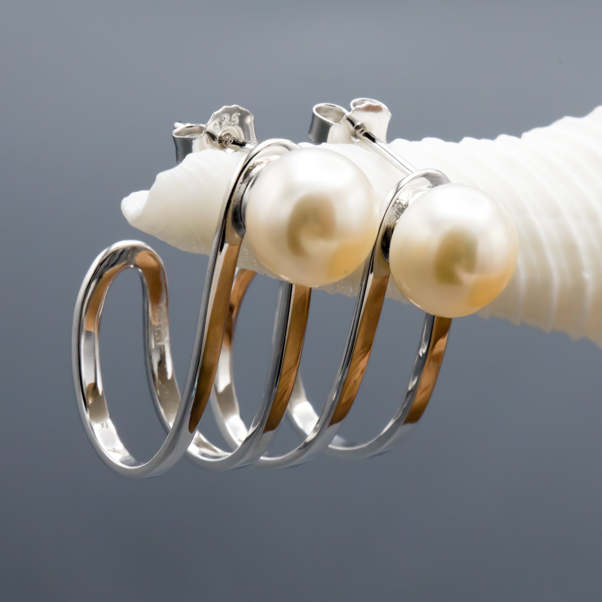 Champagne white freshwater pearl hook earrings sterling silver elegant design