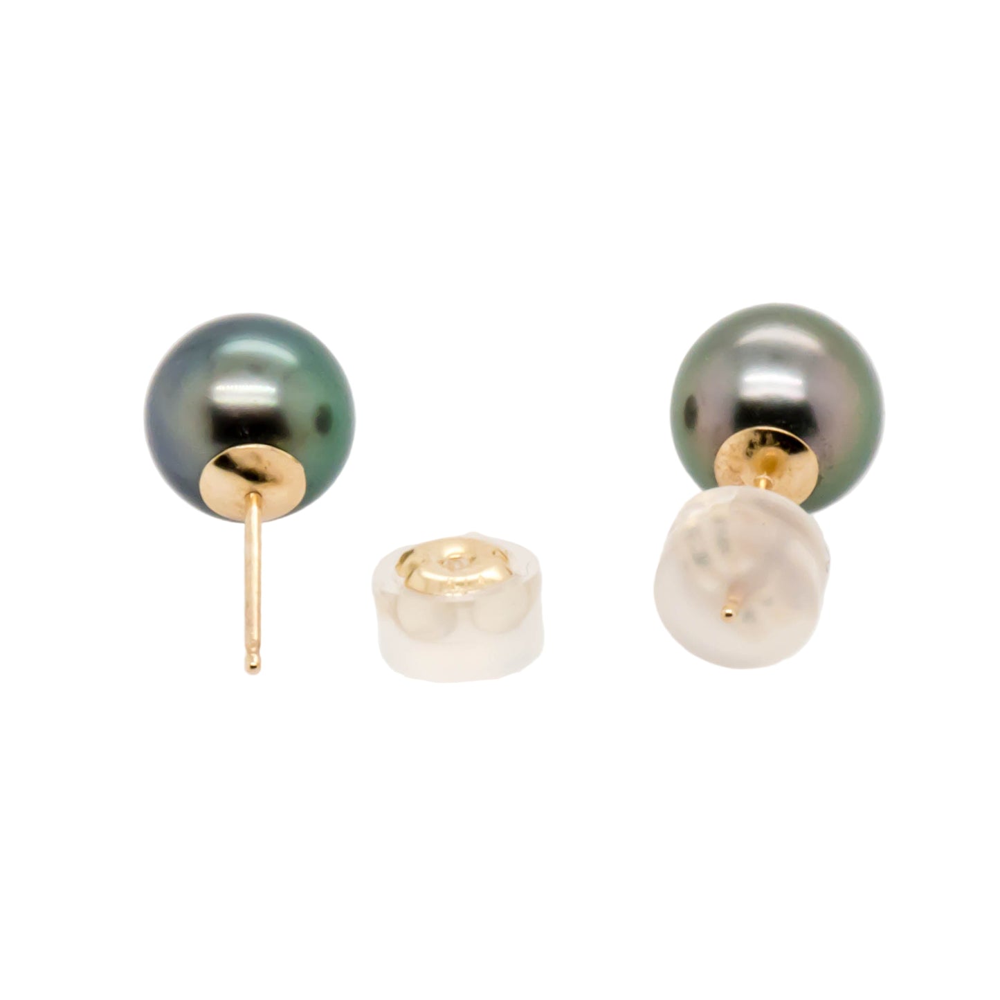 8mm Tahitian pearl stud earrings in 14K yellow gold with lustrous dark finish