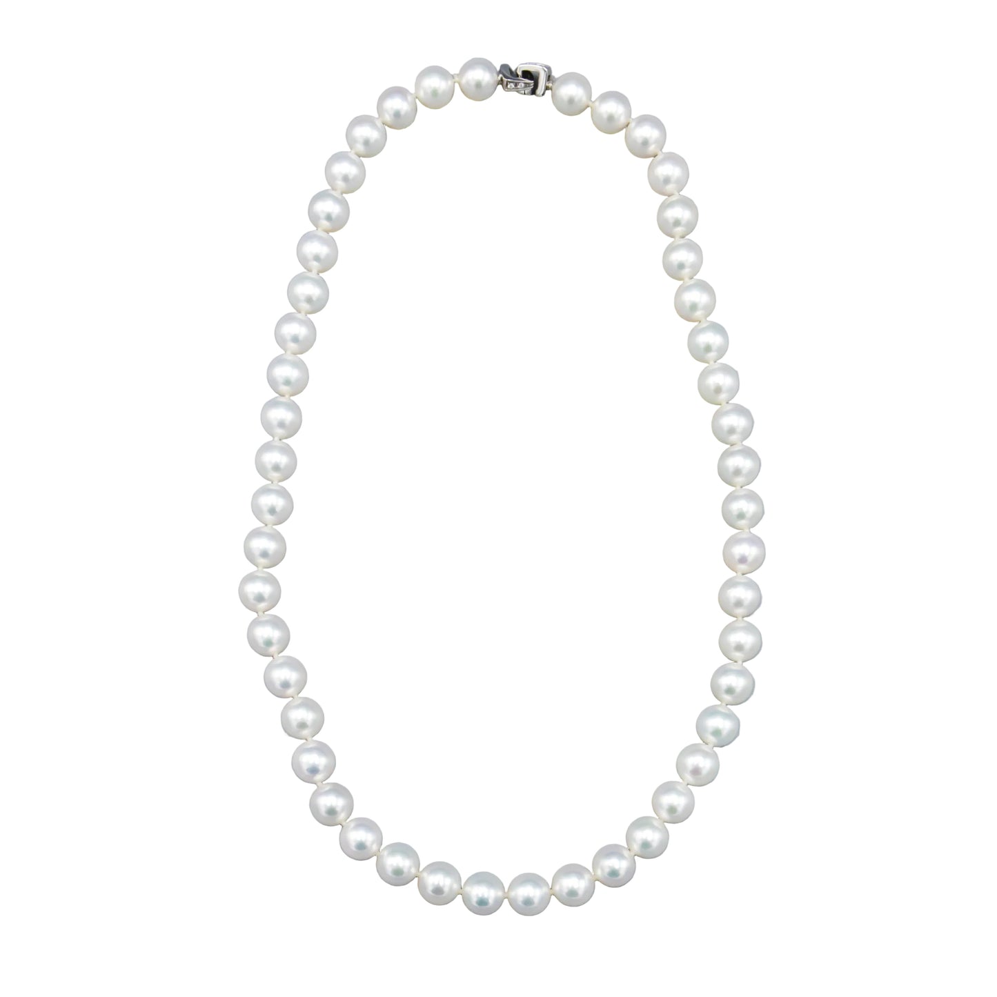 Hanadama Akoya Pearl Necklace 18in 8.5-9mm 14K White Gold Diamond Clasp