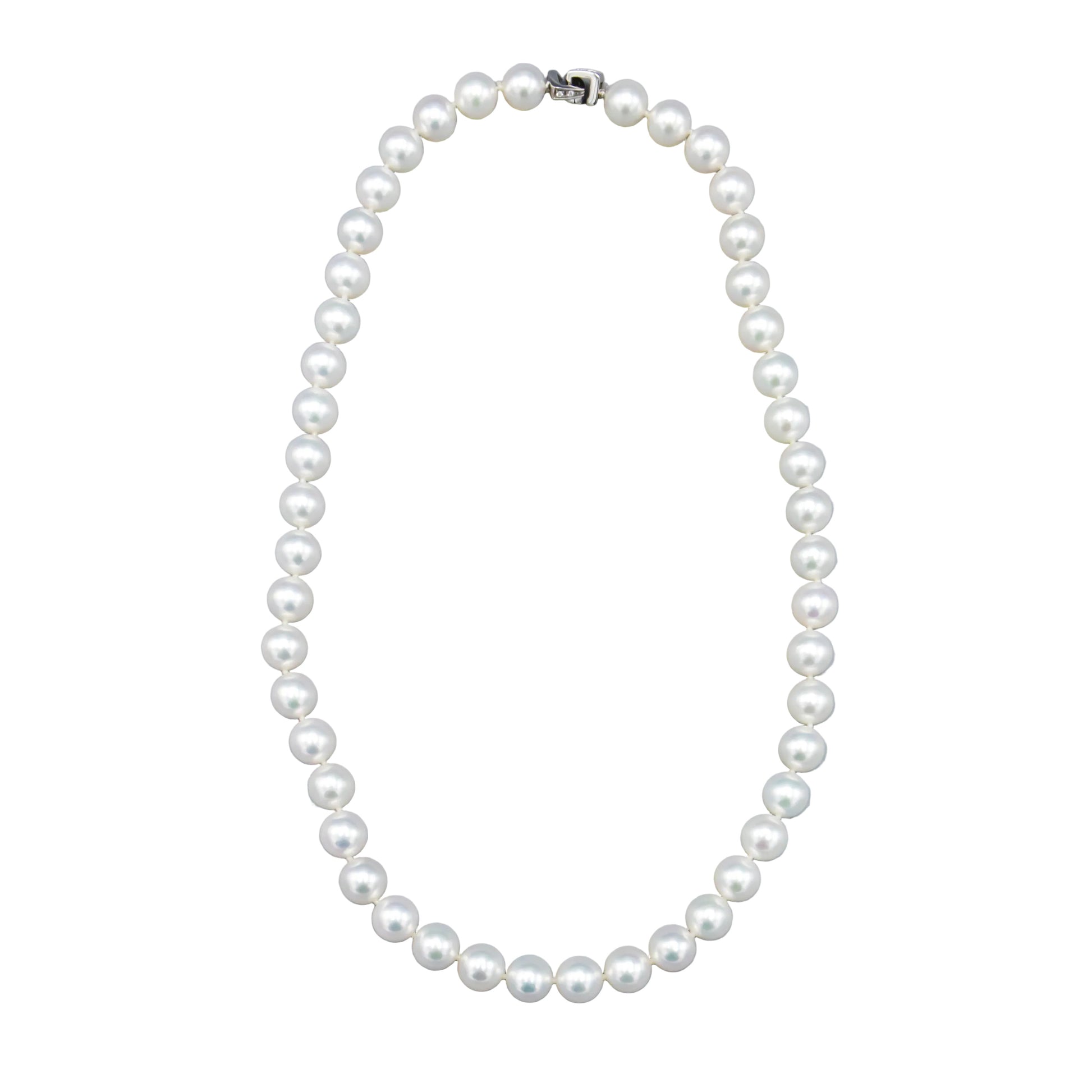 Hanadama Akoya Pearl Necklace 18in 8.5-9mm 14K White Gold Diamond Clasp