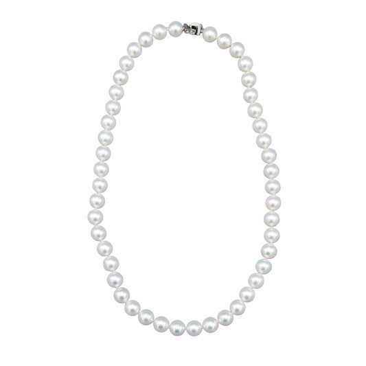 Hanadama Akoya Pearl Necklace 18in 8.5-9mm 14K White Gold Diamond Clasp