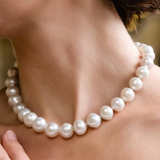 Baroque Australian South Sea Pearl Strand Necklace – Model Wearing