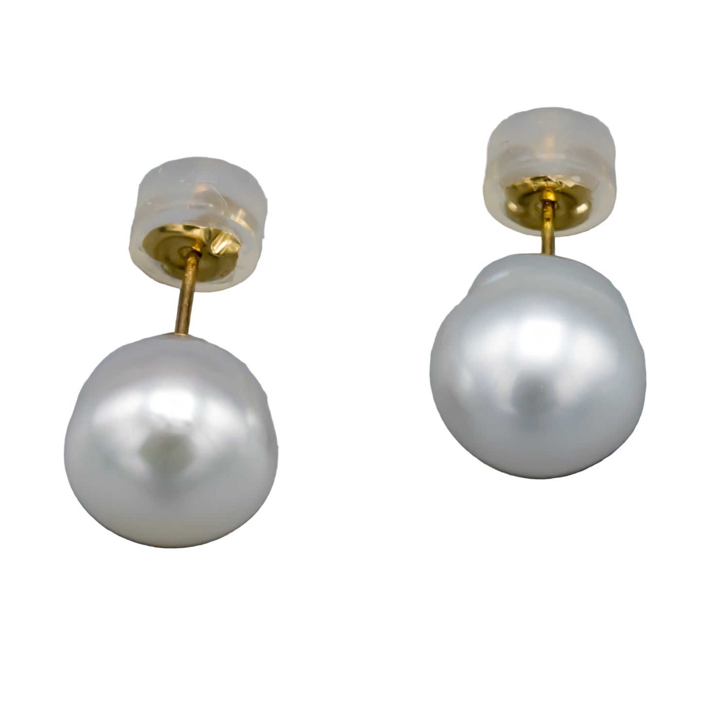 White South Sea pearl stud earrings 9.5-10mm in 14K yellow gold settings
