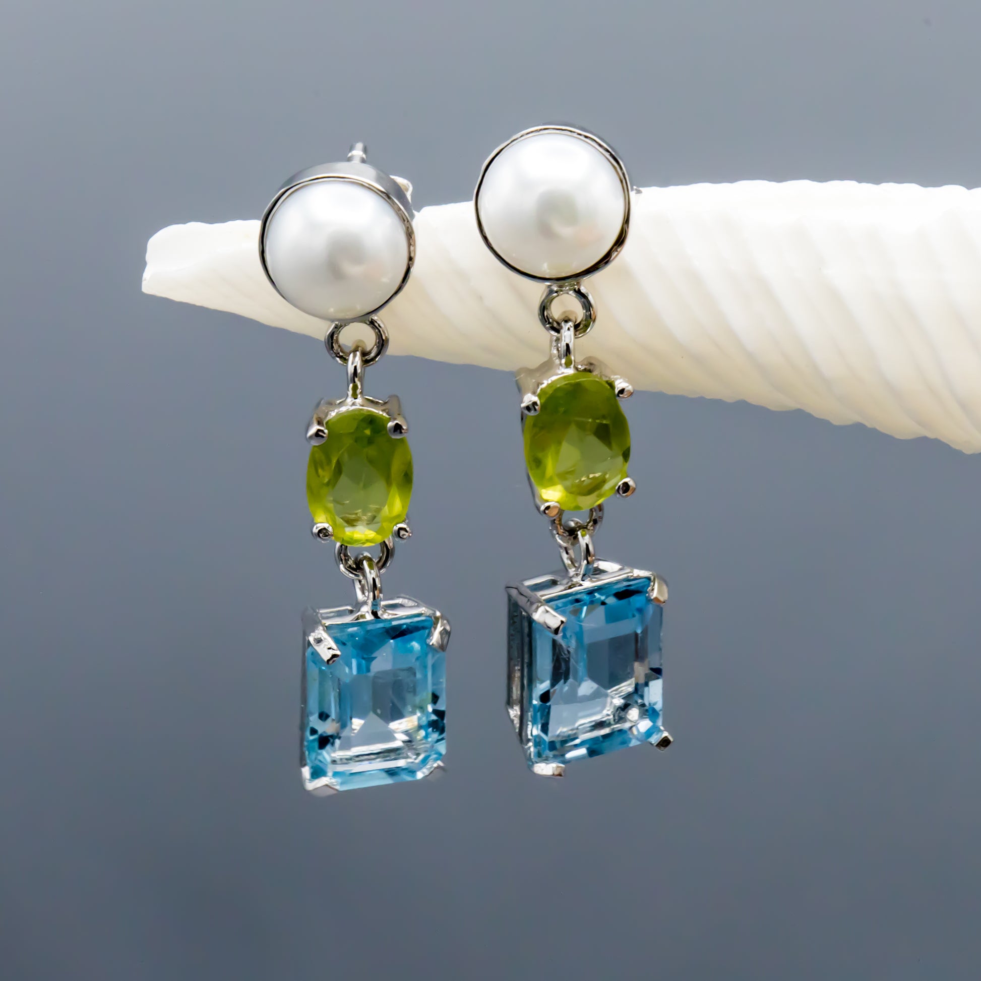 White freshwater pearl dangle earrings gemstone jewelry elegant design