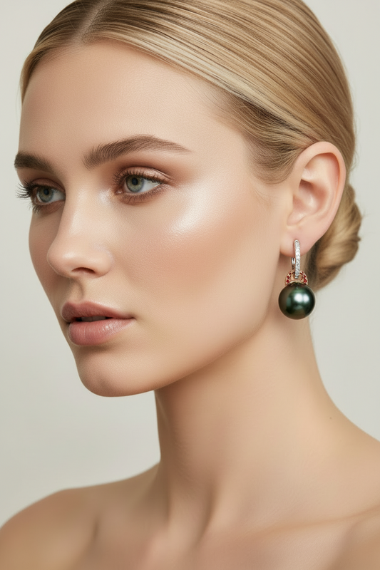 Tahitian Pearl Ruby and Diamond 18K Gold Hoop Earrings