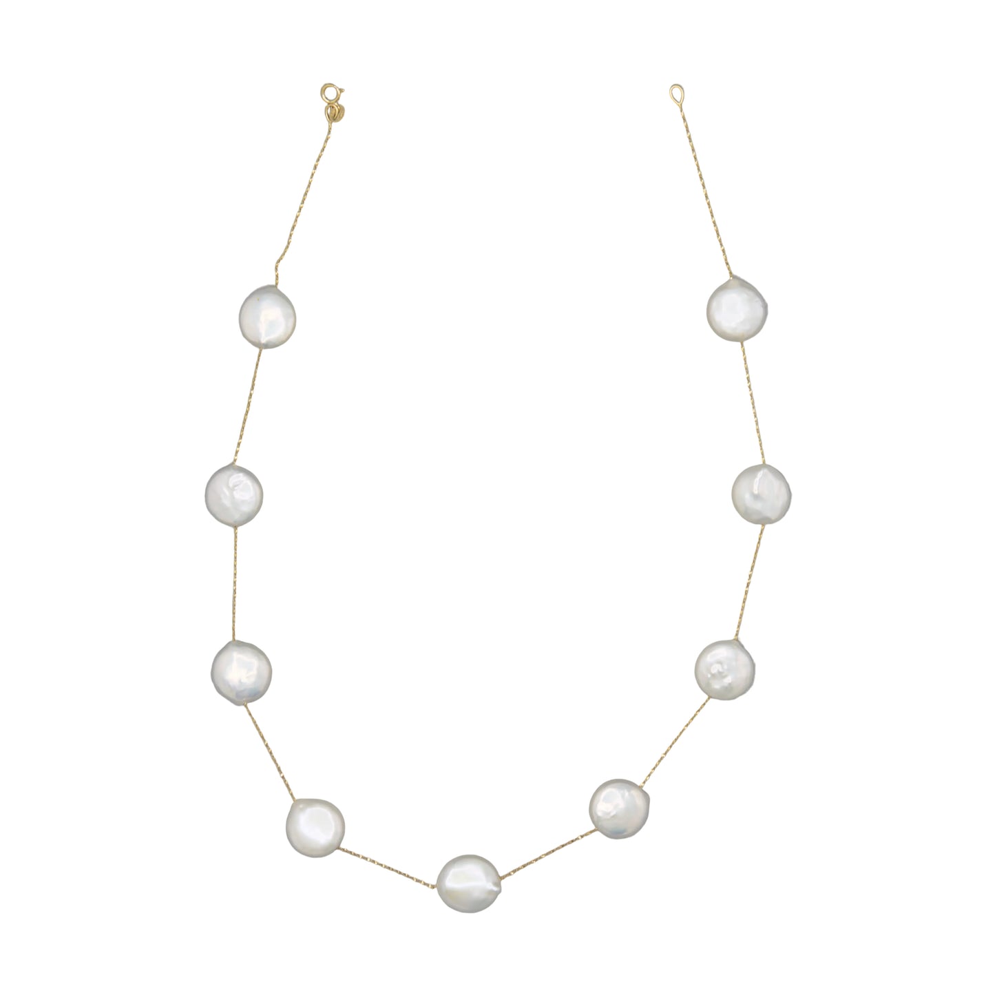 White coin freshwater pearl necklace 16 inch 14K yellow gold chain – Holly Zhang