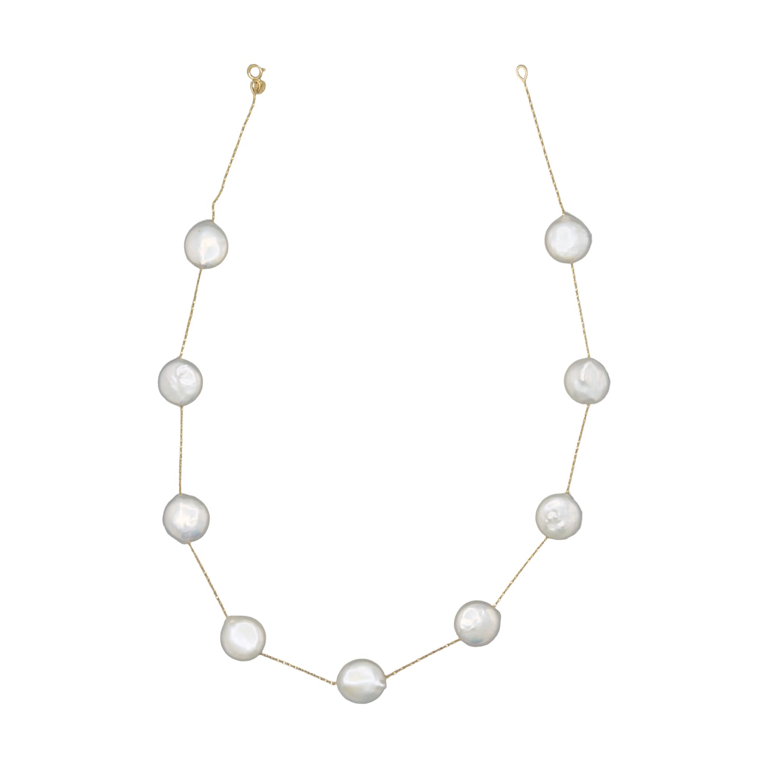 White coin freshwater pearl necklace 16 inch 14K yellow gold chain – Holly Zhang