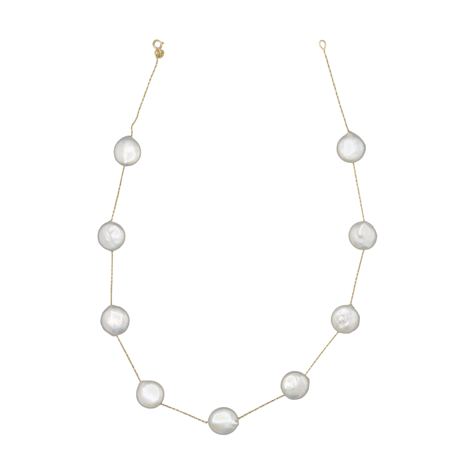 White coin freshwater pearl necklace 16 inch 14K yellow gold chain – Holly Zhang