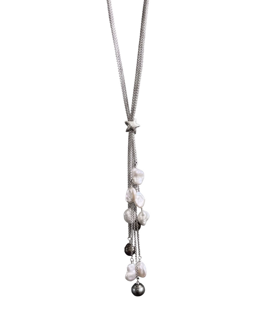 Tahitian & Keshi freshwater and saltwater cultured pearl necklace sterling silver