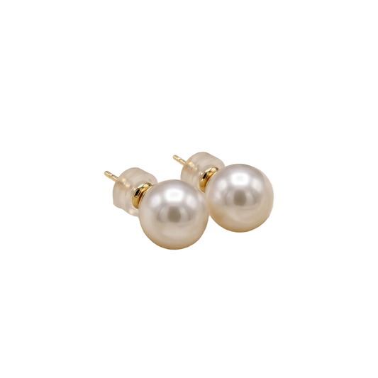 9.4mm Japanese Akoya Pearl Stud Earrings, 14K Gold