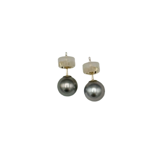 Tahitian Pearl Stud Earrings in 14K Yellow Gold