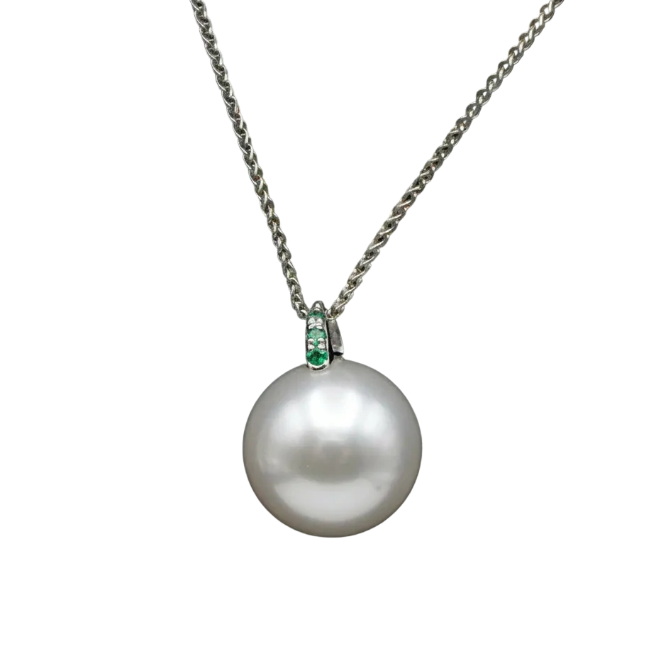 12.2mm Australian South Sea Pearl Emerald Necklace 18K White Gold – Holly Zhang