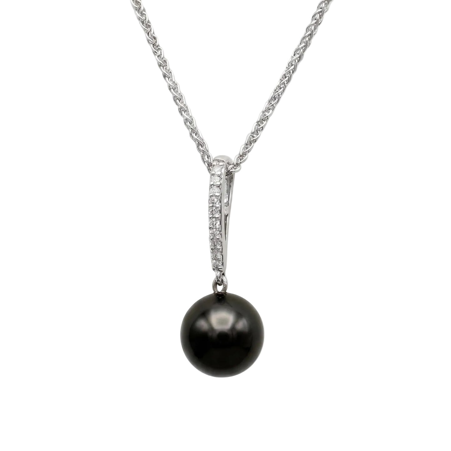 Tahitian Pearl Necklace 7.8mm 14K White Gold Diamond Accent 18 Inch Chain