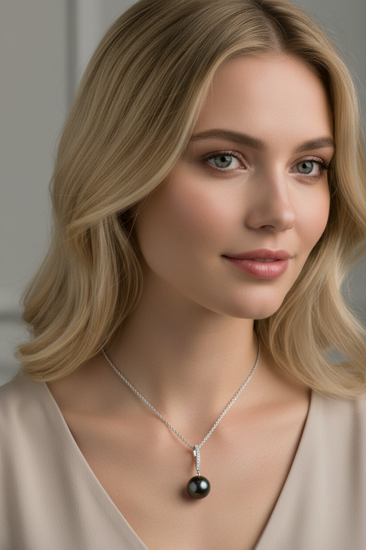 Holly Zhang 7.8mm Tahitian Pearl Necklace White Gold Diamond Setting