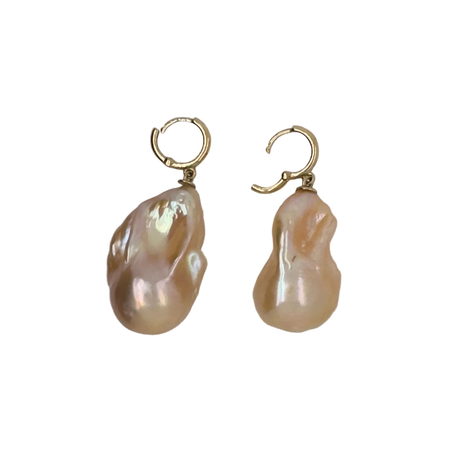 Peach baroque freshwater pearl lever-back earrings in 14K yellow gold, 19–22mm