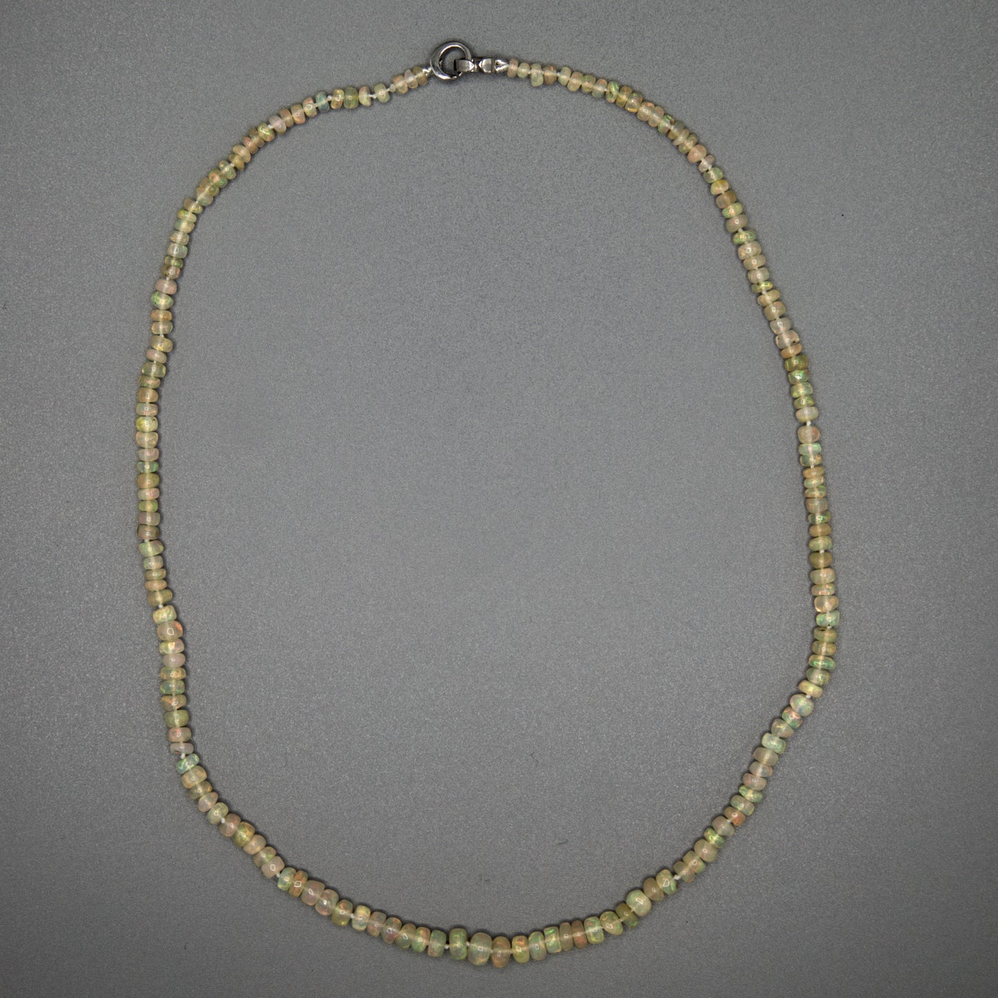 African opal beaded necklace close-up showing natural green opal beads