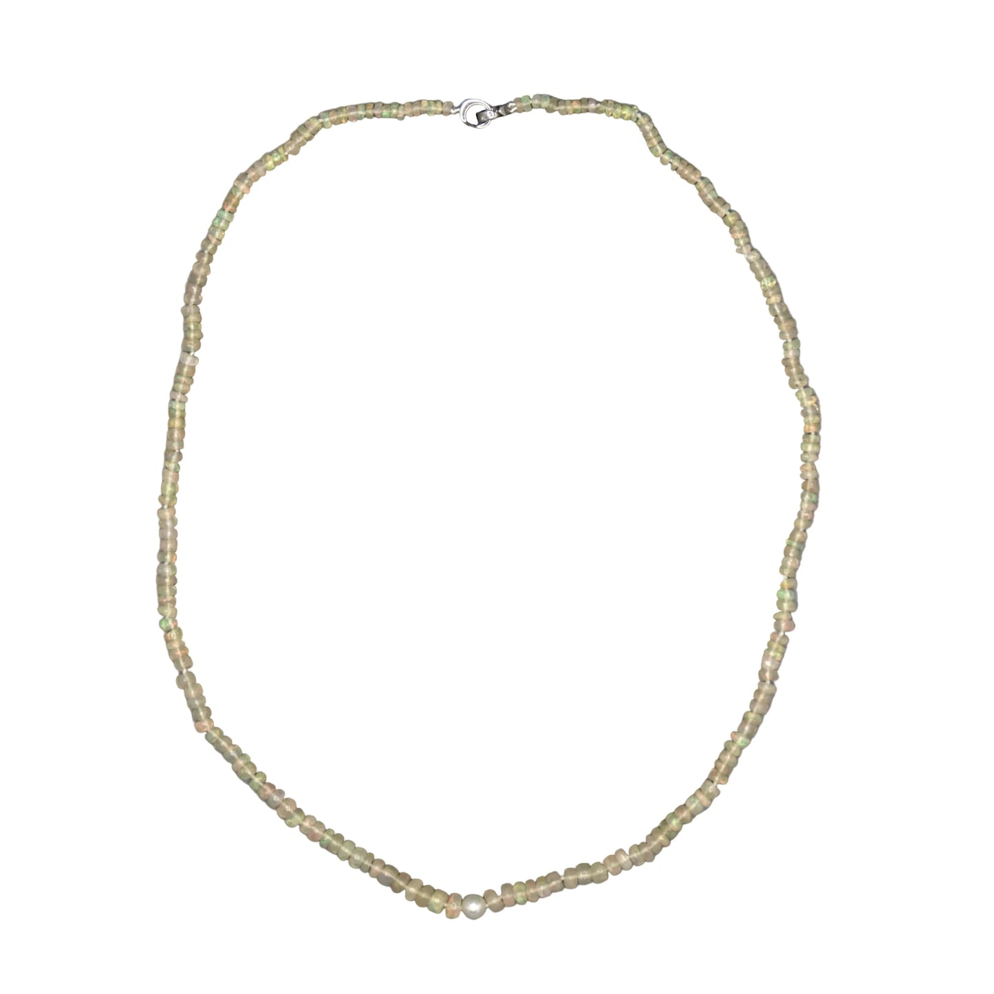 African Opal & Akoya Pearl Necklace 20-inch with sterling silver clasp, white pearl