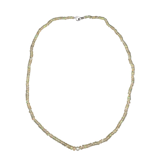 African Opal & Akoya Pearl Necklace 20-inch with sterling silver clasp, white pearl