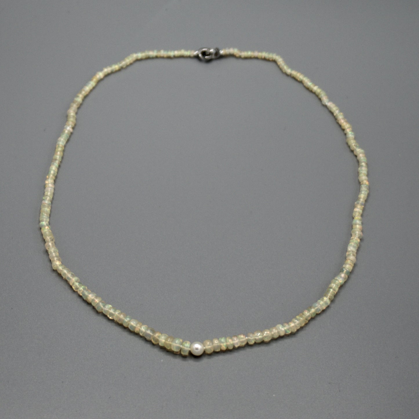 African Opal & Akoya Pearl Necklace clasp detail, sterling silver, 20-inch