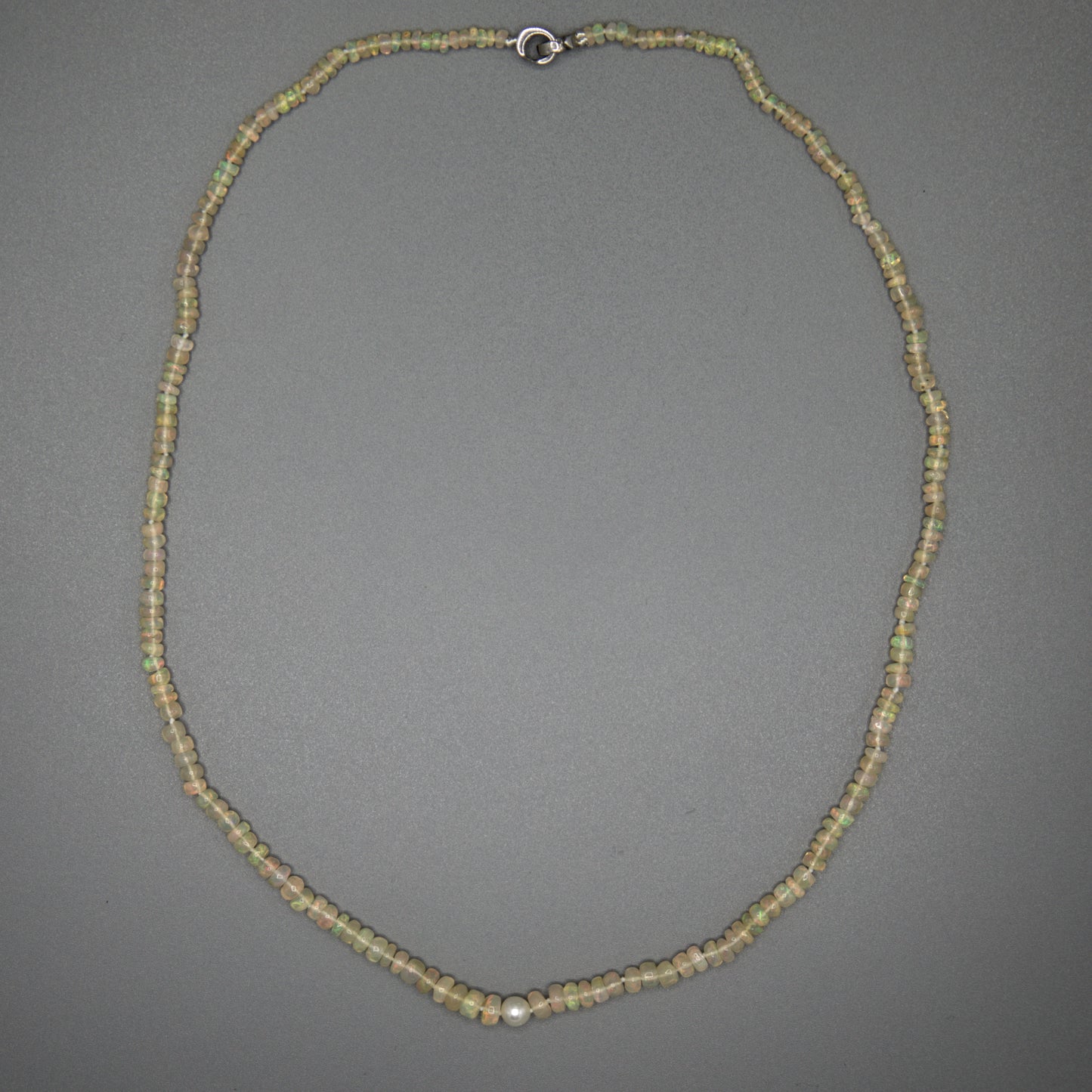 African Opal necklace with white pearl close-up, Holly Zhang Pearl Gallery
