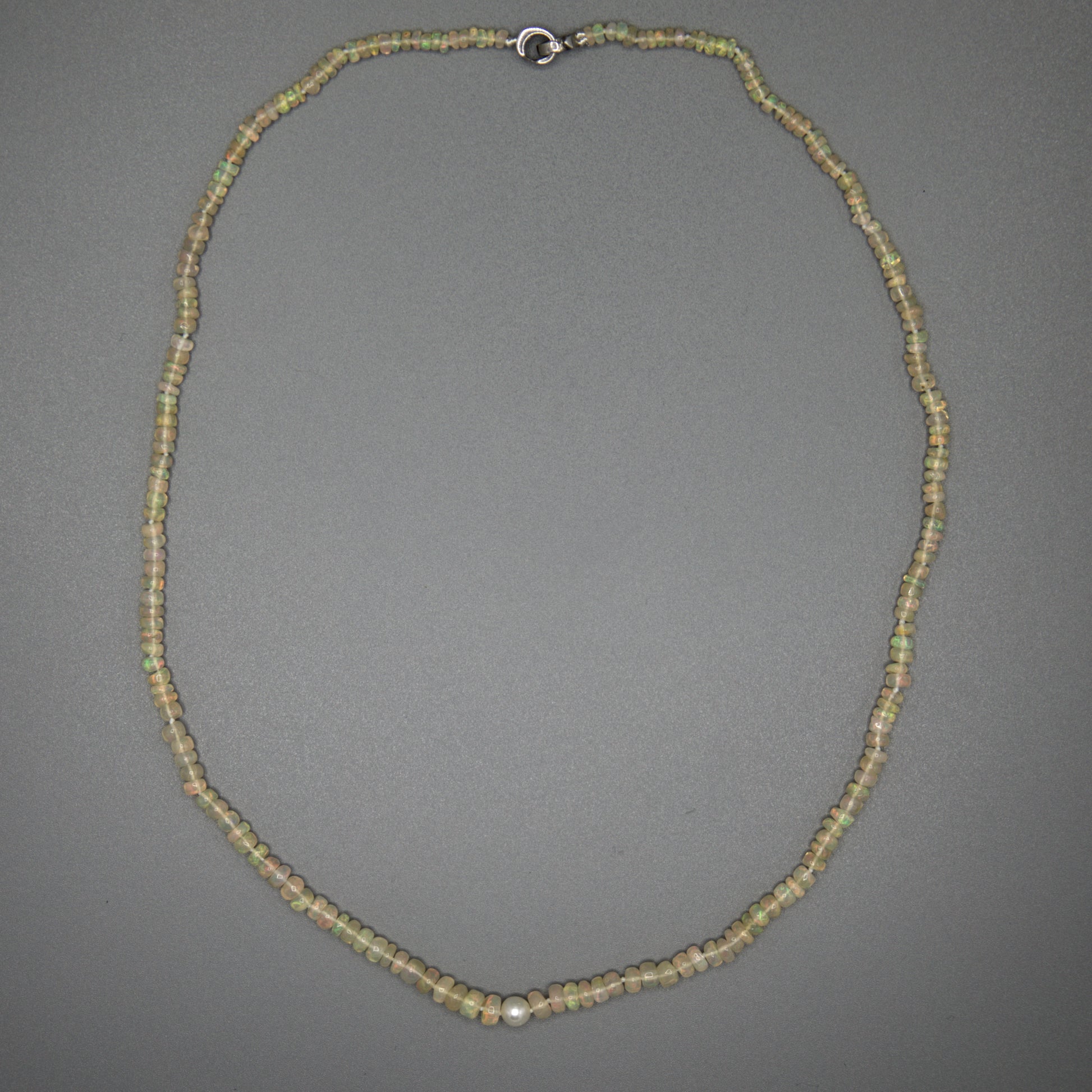 African Opal necklace with white pearl close-up, Holly Zhang Pearl Gallery