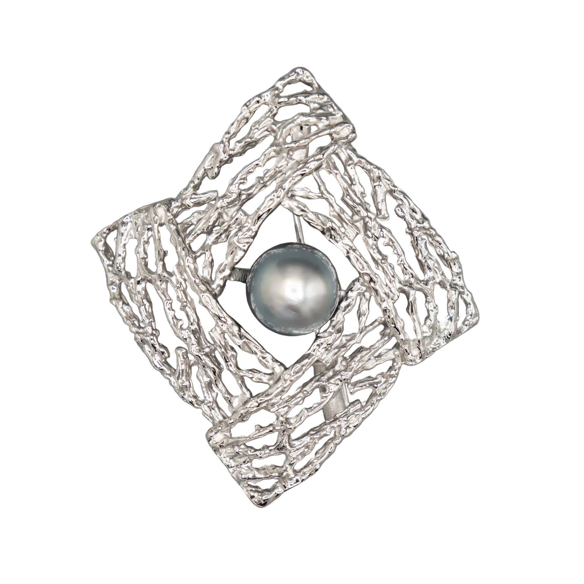 10.6mm Tahitian Pearl Sterling Silver Brooch & Pendant – front view