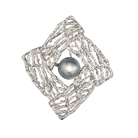 10.6mm Tahitian Pearl Sterling Silver Brooch & Pendant – front view