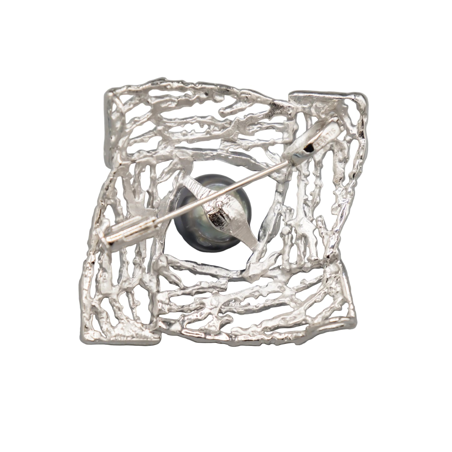 10.6mm Tahitian Pearl Sterling Silver Brooch – rear view showing pendant loop