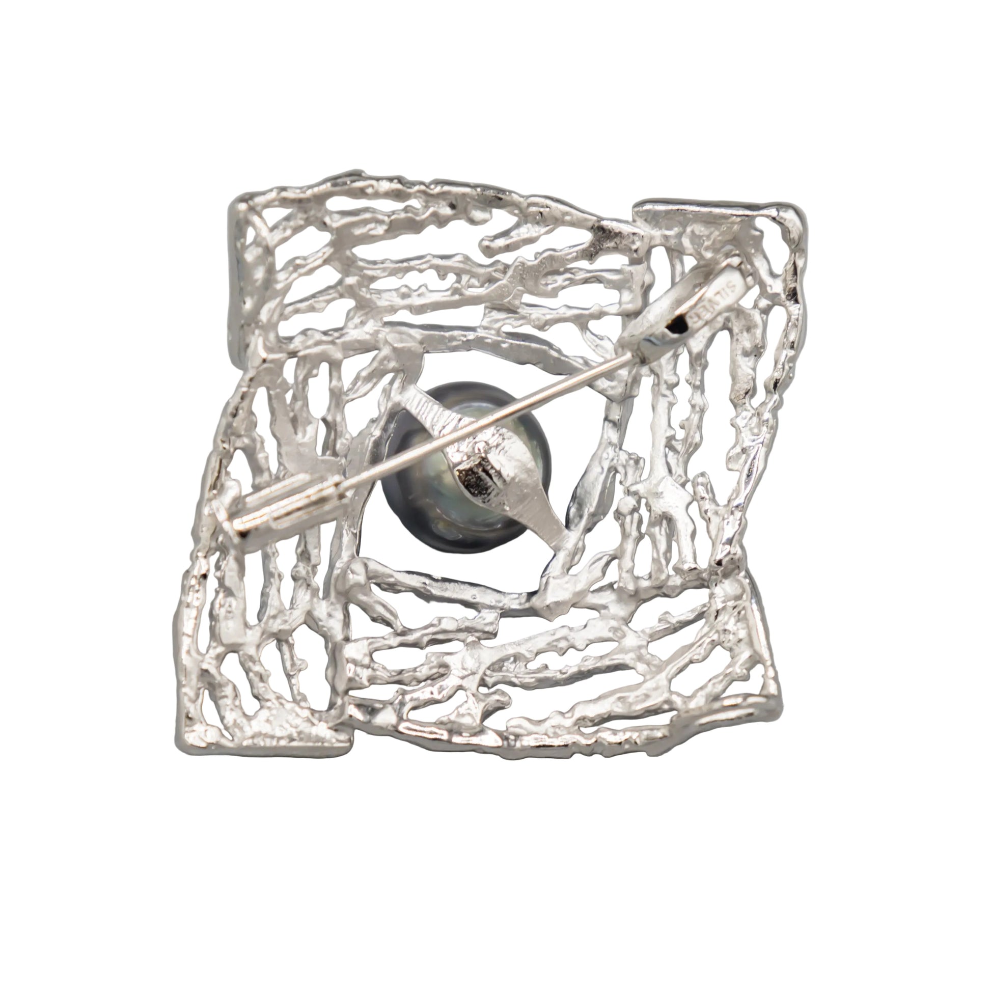 10.6mm Tahitian Pearl Sterling Silver Brooch – rear view showing pendant loop