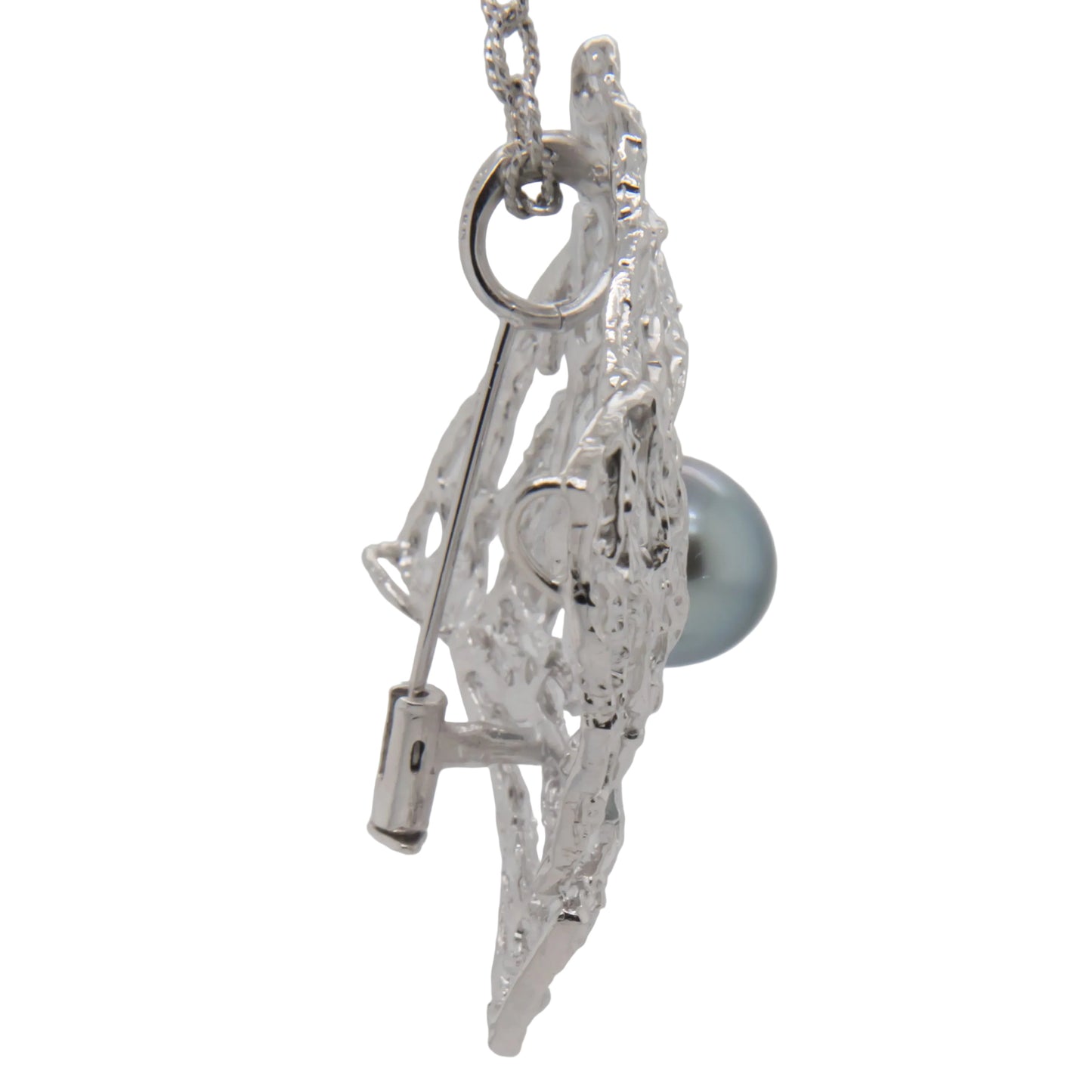 10.6mm Tahitian Pearl Sterling Silver Brooch – side profile view