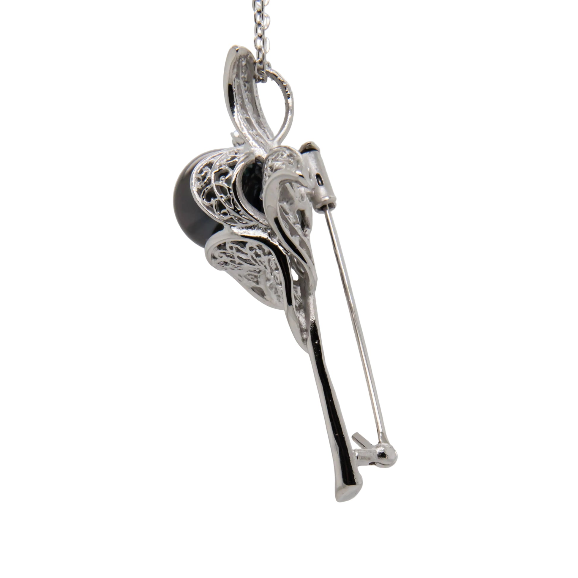 12mm Tahitian cultured pearl pendant brooch, detail of silver setting
