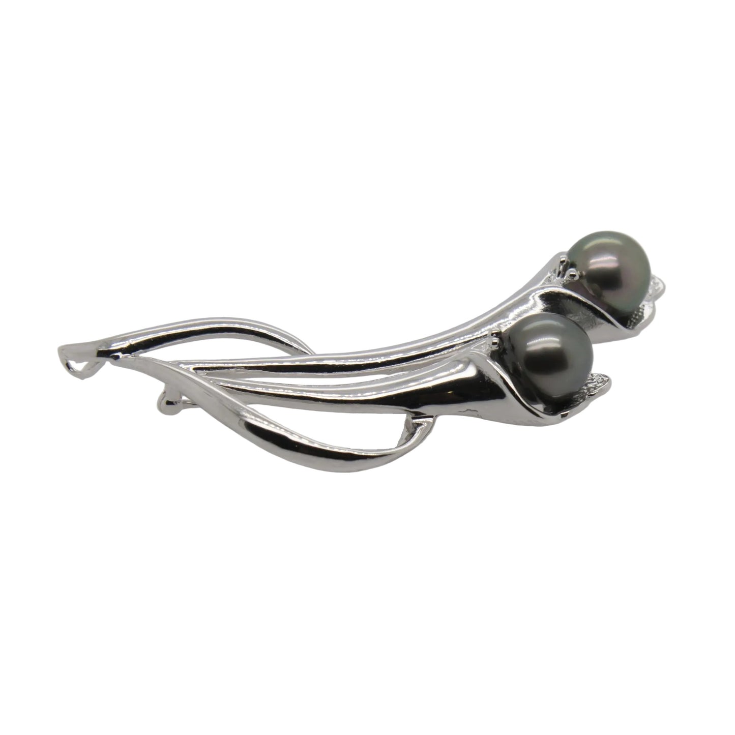 Tahitian Pearl Brooch – Sterling Silver, Two 10mm Pearls