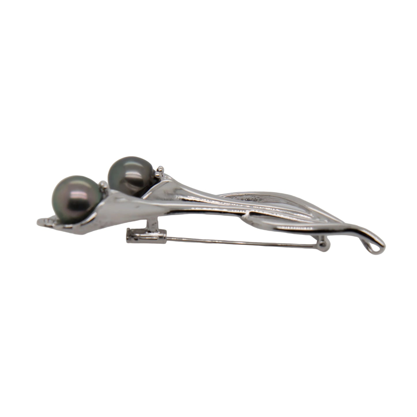 Tahitian Pearl Brooch – Sterling Silver, Two 10mm Pearls