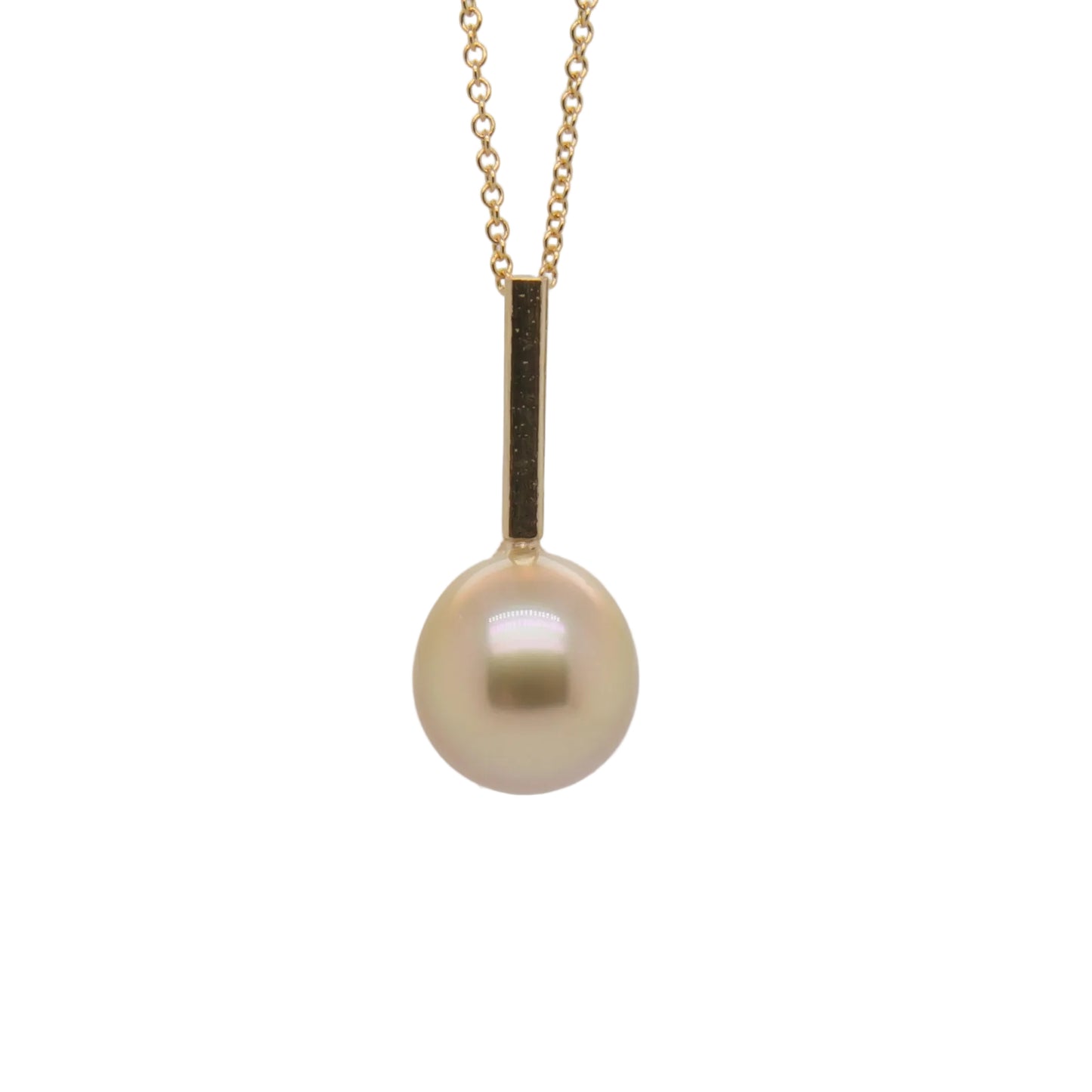 10mm Golden South Sea Pearl Pendant Necklace, 14K Yellow Gold Cable Chain