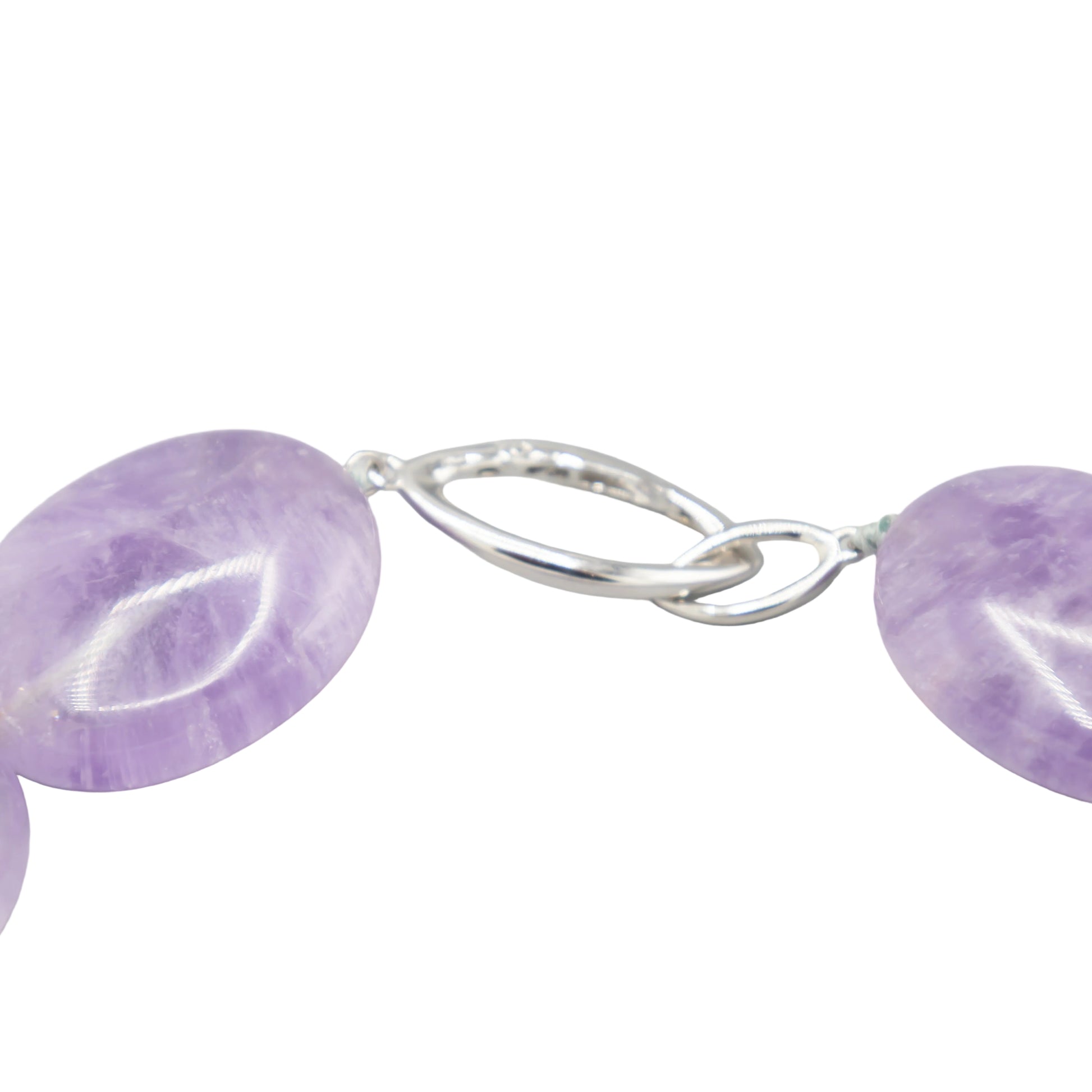 Sterling silver spring clasp detail on amethyst strand necklace Holly Zhang Pearl Gallery