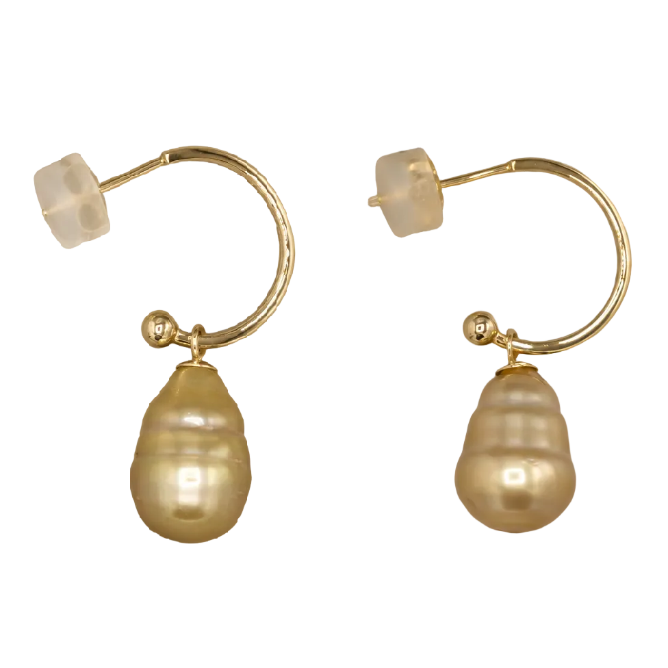 9 mm Golden South Sea Pearl Drop Earrings