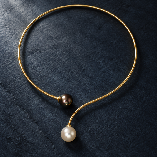 South Sea & Tahitian Baroque Pearl Flexible 14K Gold Wire Choker – Detail