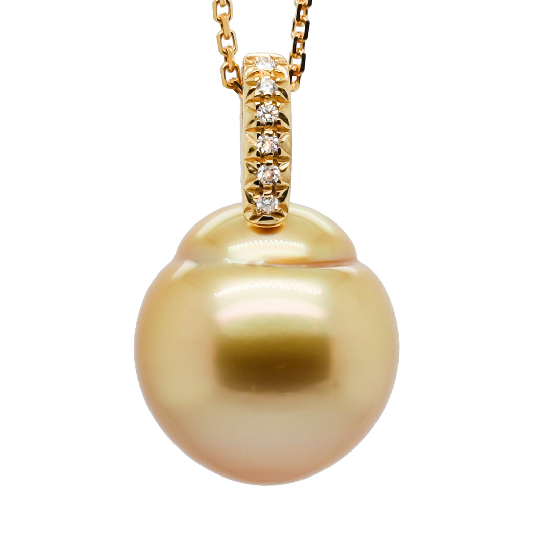Golden South Sea Pearl Pendant 15mm 18K Gold Diamond