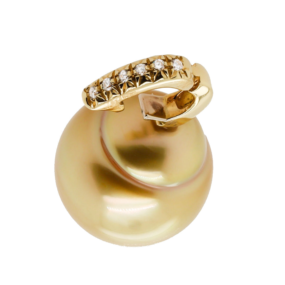 Golden South Sea Pearl Pendant 15mm 18K Gold Diamond