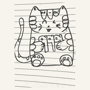 The original drawing for the me-ow cat pendant
