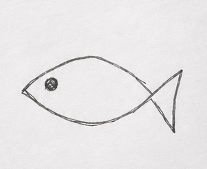 A child's pencil drawing of a fish
